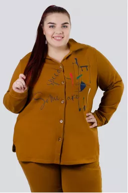 Тепла довга сорочка з принтом батал