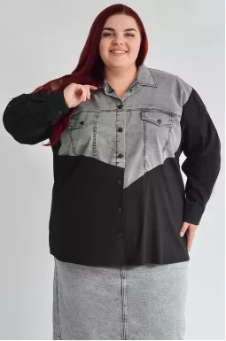 Сорочка довга з контрастними фактурами великих розмірів