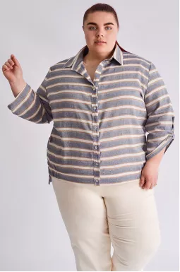 Сорочка лляна в смужку великих розмірів