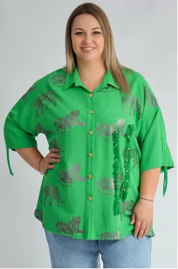 Сорочка з текстурним декором та принтом великих розмірів