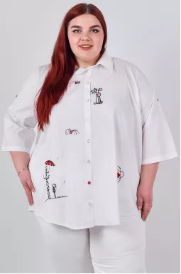 Сорочка довга з вишитими графічними акцентами великих розмірів