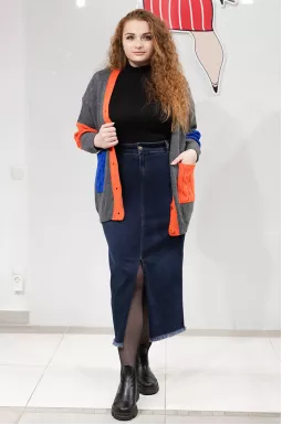 Юбка макси джинсовая с разрезом и тороками супер батал