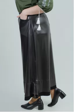 Шкіряна спідниця максі з блискавкою батал