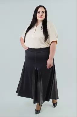 Спідниця максі кльош з вставками із еко шкіри батал