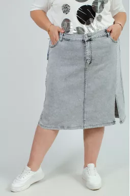 Джинсовая юбка миди с разрезом и блестками больших размеров