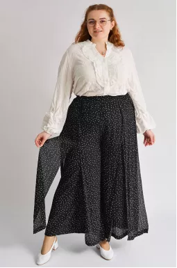 Юбка-брюки макси черного цвета в мелкий горох больших размеров