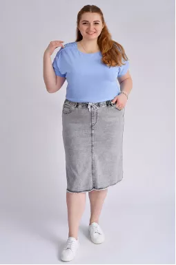 Светло-серая джинсовая юбка миди  больших размеров