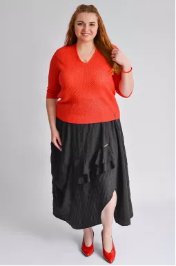 Спідниця міді жатка з рюшами та вирізом великих розмірів