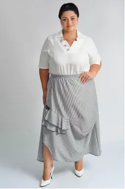 Юбка с декоративными рюшами и полосатым принтом больших размеров