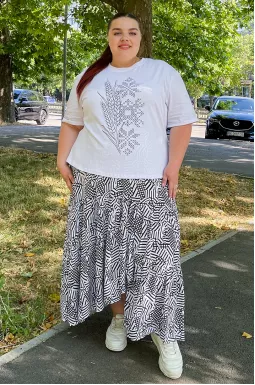 Спідниця максі з воланами та принтом великих розмірів