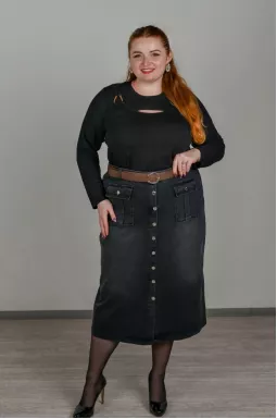 Джинсовая юбка миди с поясом в комплекте больших размеров