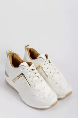 Белые сникерсы с золотистыми вставками больших размеров