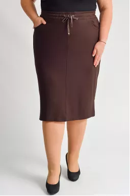 Спідниця міді в шоколадному відтінку з акцентним шнурком великих розмірів