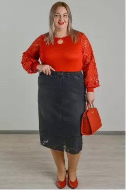 Спідниця міді з ажурною прошвою в чорному кольорі великих розмірів