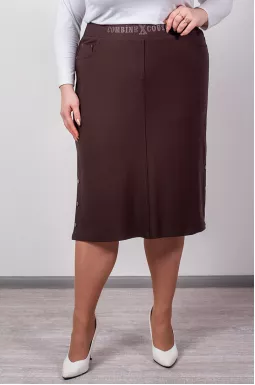 Юбка миди шоколадного цвета с боковыми кнопками больших размеров