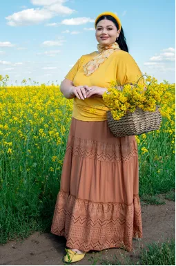 Юбка макси с широкими ажурными вставками больших размеров