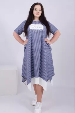 Платье трапеция в полоску миди супер батал