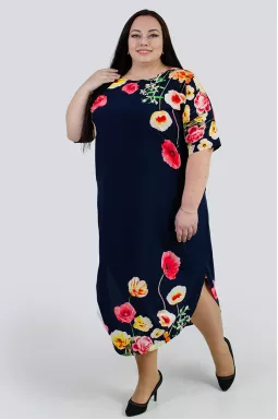 Платье миди с крупными цветами больших размеров