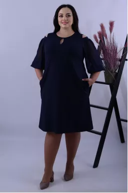 Платье миди с открытыми плечами и шифоновыми рукавами