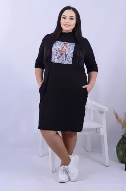 Сукня міді футляр зі стильним малюнком батал