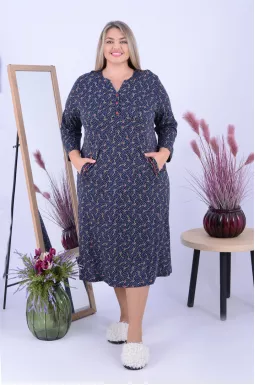 Платье домашнее в горох и цветок батал
