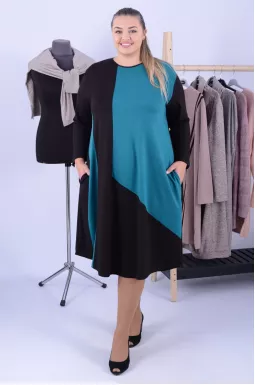 Сукня міді двокольорова з кишенями супер батал