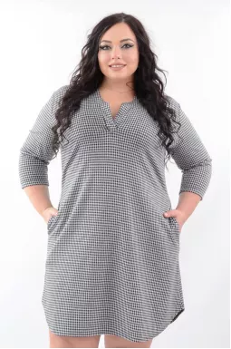 Сукня міні у клітинку з кишенями  батал