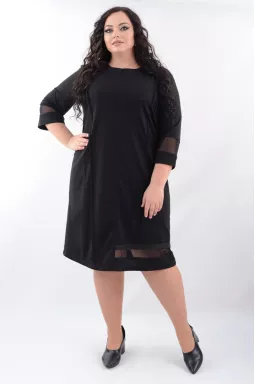 Классическое платье миди со вставками из сетки супер батал