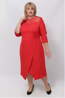 Яркое платье миди красного цвета батал