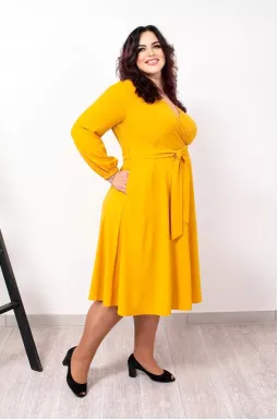 Сукня міді з поясом в різних кольорах батал