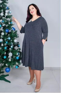 Люрексовое платье миди с украшением батал