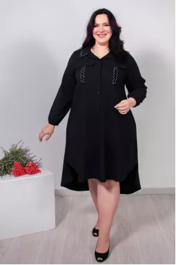 Платье миди с декором на карманах и воротнике батал