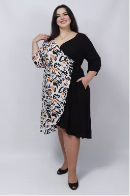 Сукня на запах з асиметричним принтом супер батал