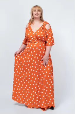 Сукня максі в горох в двох кольорах батал