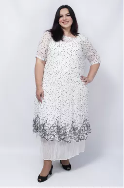 Платье-двойка шифоновое в горох супер батал