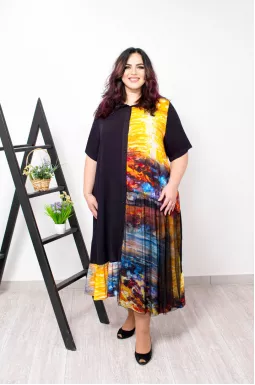 Сукня в акварельний принт з сіткою супер батал