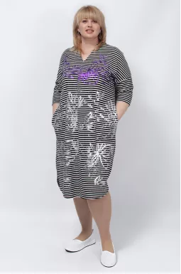 Сукня міді в смужку з принтом батал