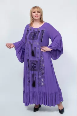 Сукня максі трапеція у білому та фіолетовому кольорі батал