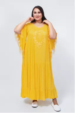 Сукня максі з мереживом і тороками батал