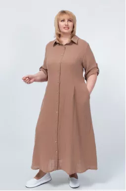 Сукня максі сорочка льон зі шнурівкою по спинці в різних кольорах батал