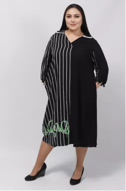 Сукня міді з принтом в смужку наполовину батал