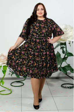 Сукня міді з воланом в принт великих розмірів