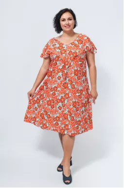 Яскрава сукня з коміром-воланом батал