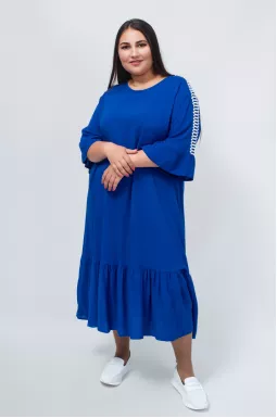 Сукня довга з воланом та рукавами з мереживом батал