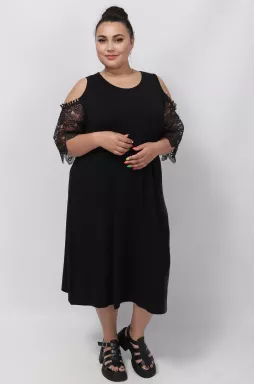 Изысканное платье с кружевными рукавами супер батал