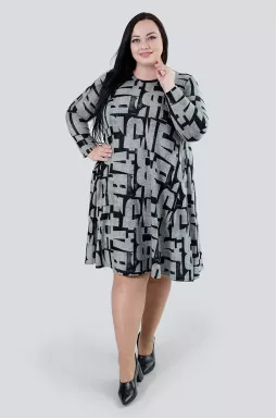 Сукня міні трапеція в абстрактному принті супер батал