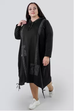 Сукня міді з кишенями, затяжками і капюшоном супер батал