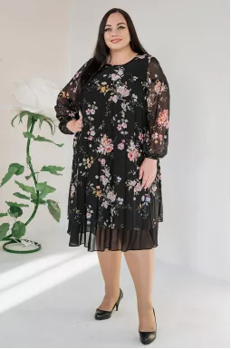 Шифоновое платье миди в цветочный принт супер батал