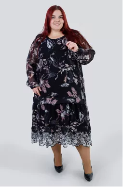 Платье миди шифоновое в растительный принт супер батал