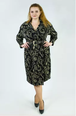 Платье на запах с поясом в принт тюльпаны батал